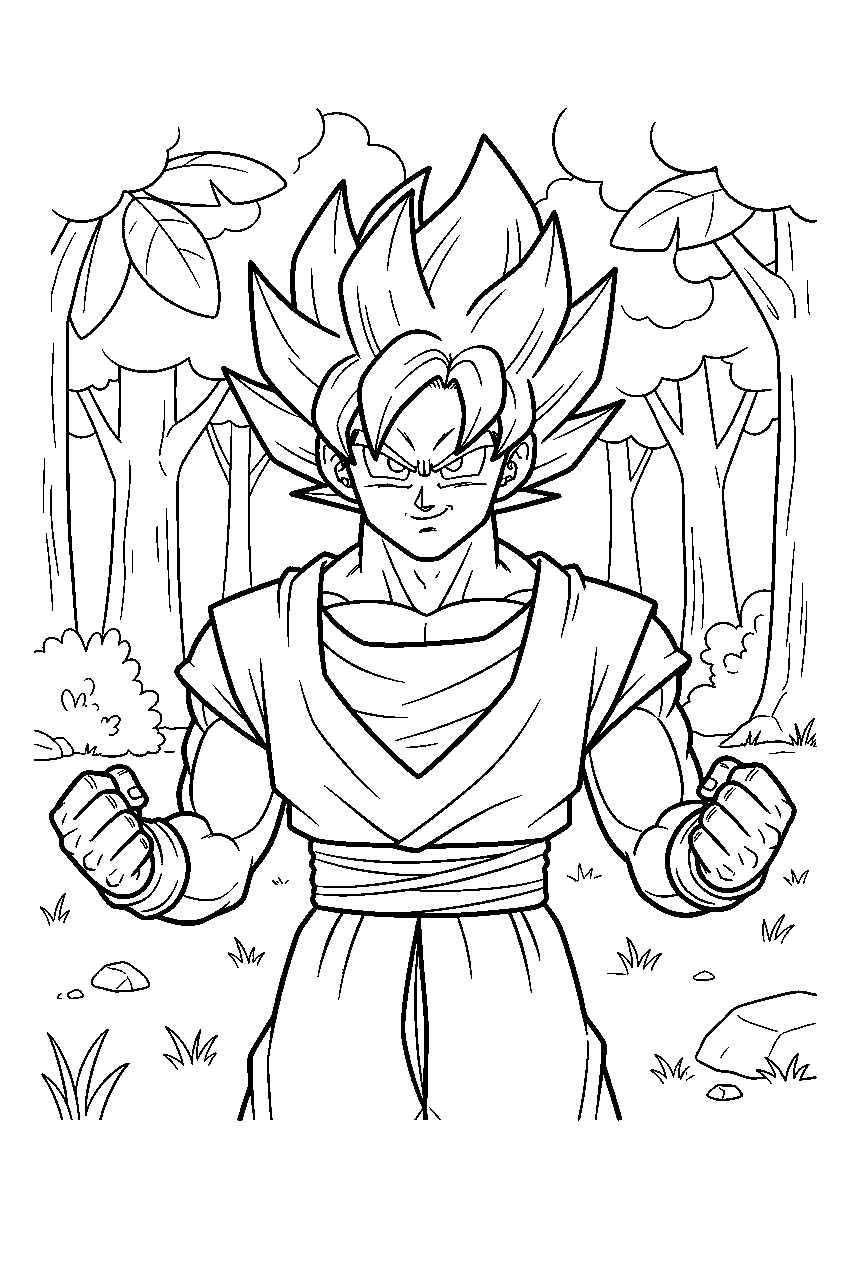 dragon ball z characters in forest clearing line art