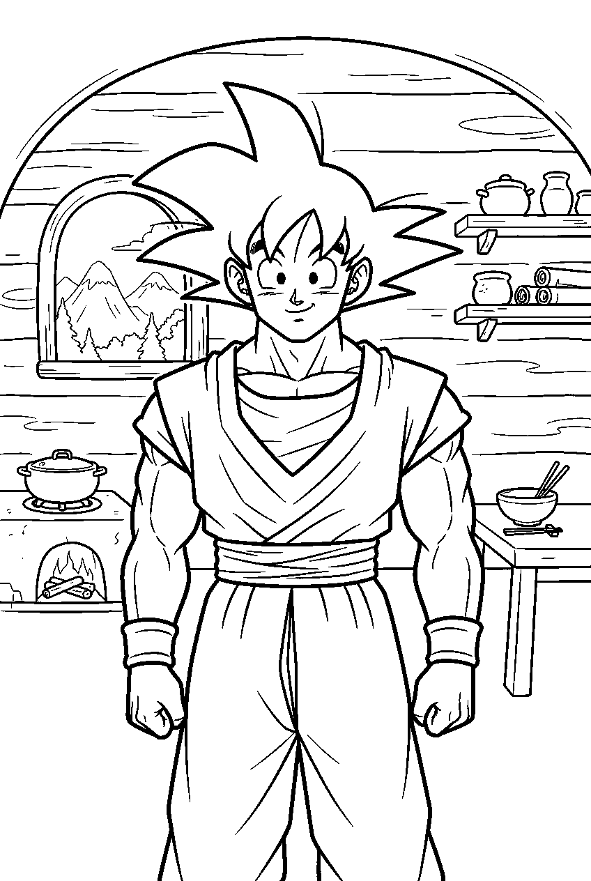 dragon ball z characters in goku s house line art