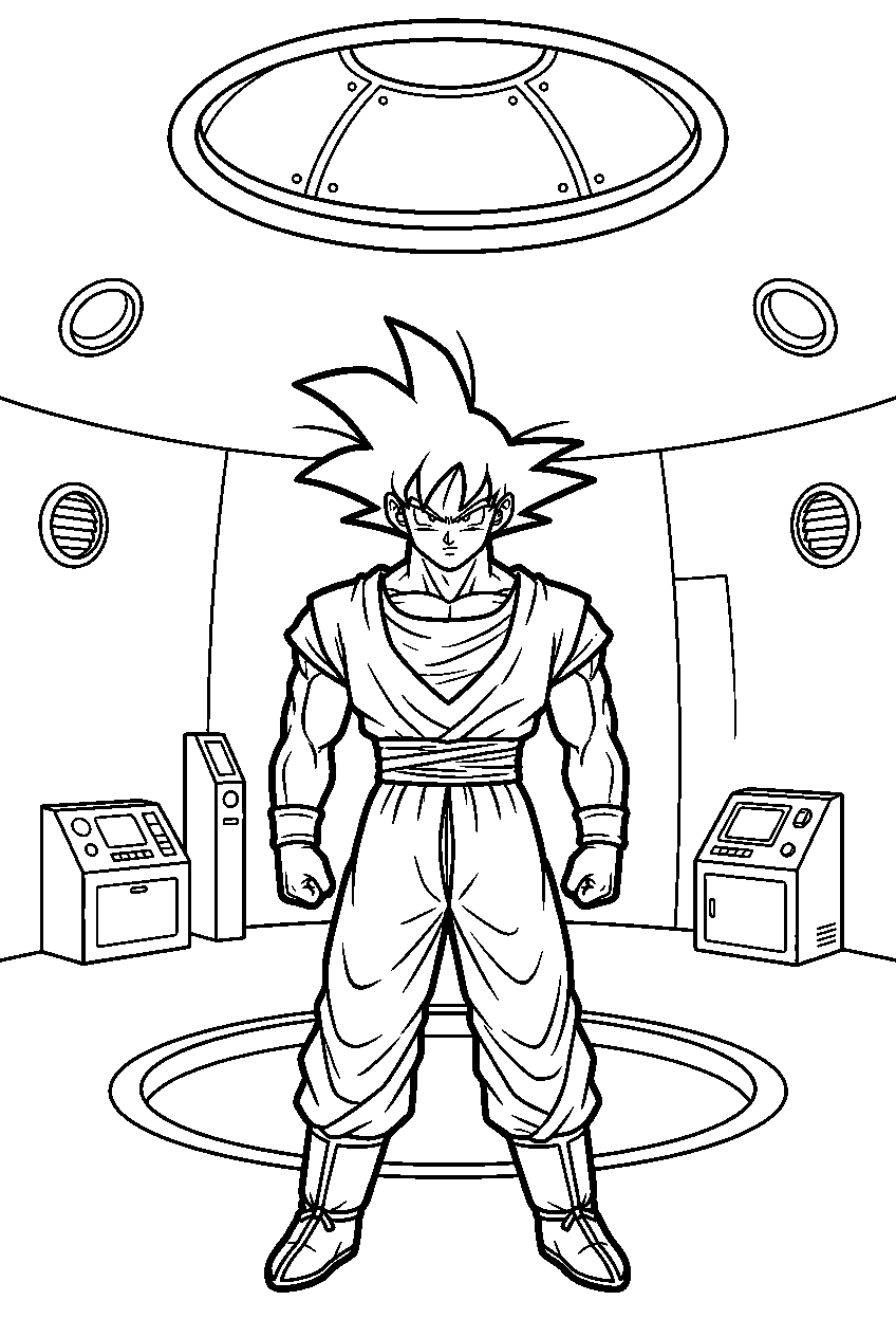 dragon ball z characters in gravity training room line art
