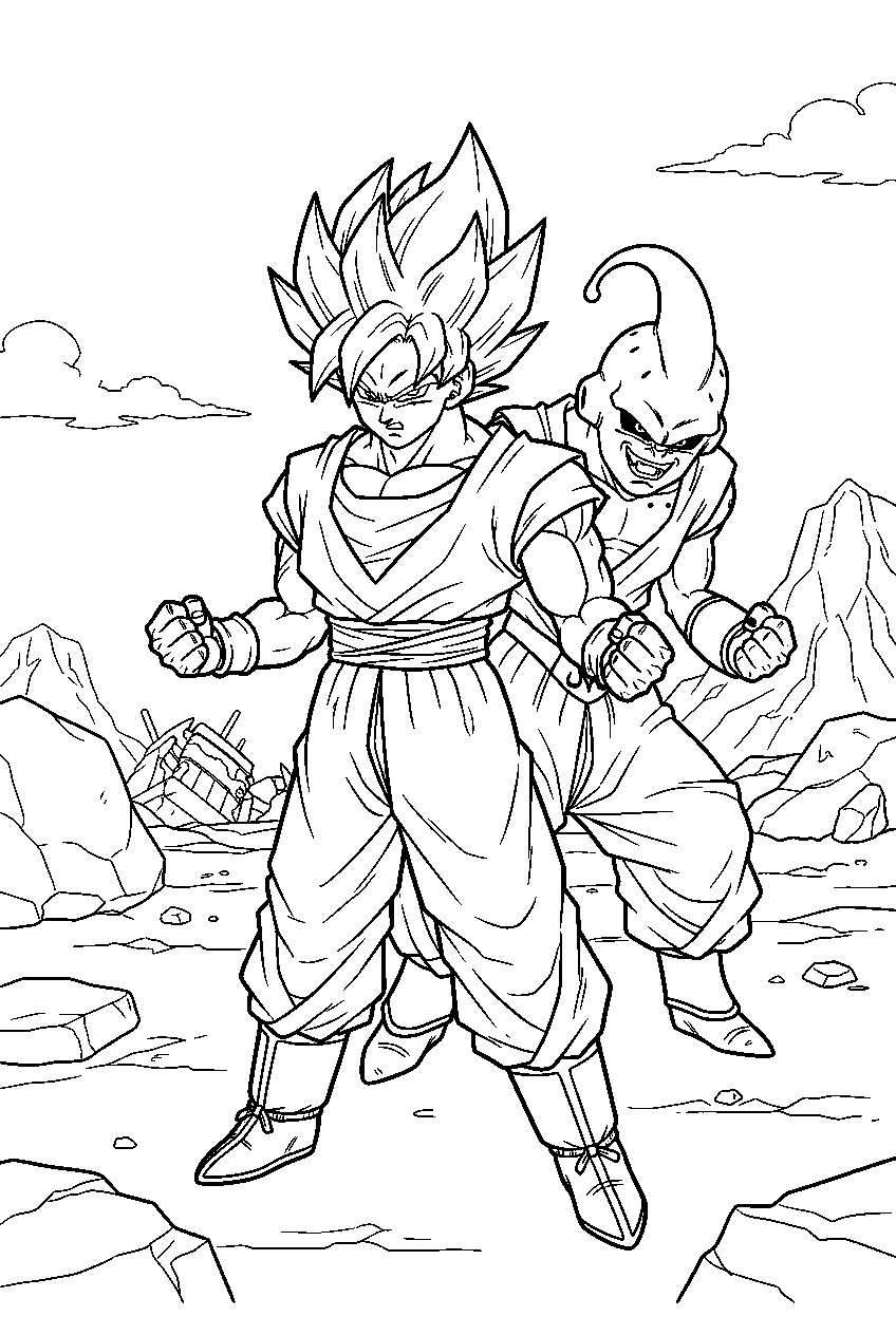 dragon ball z characters in majin buu battlefield line art