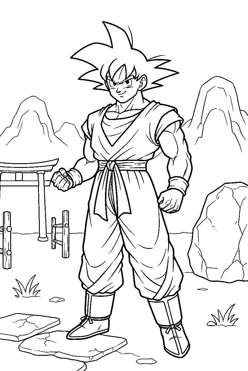 dragon ball z characters in martial arts training grounds line art