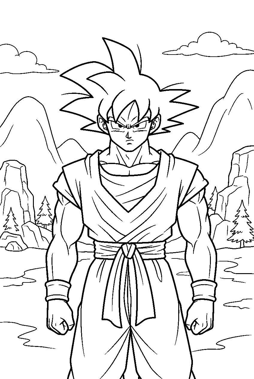 dragon ball z characters in mountain valley line art