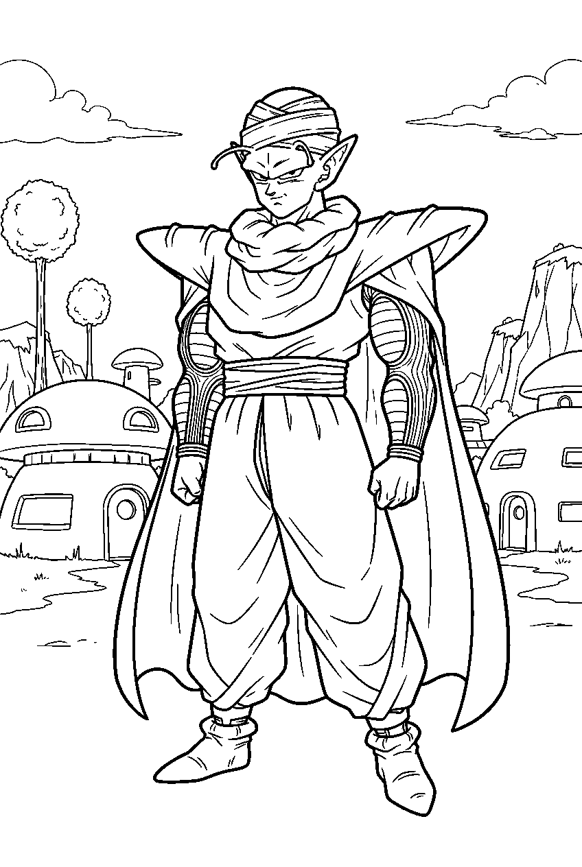 dragon ball z characters in namek village line art