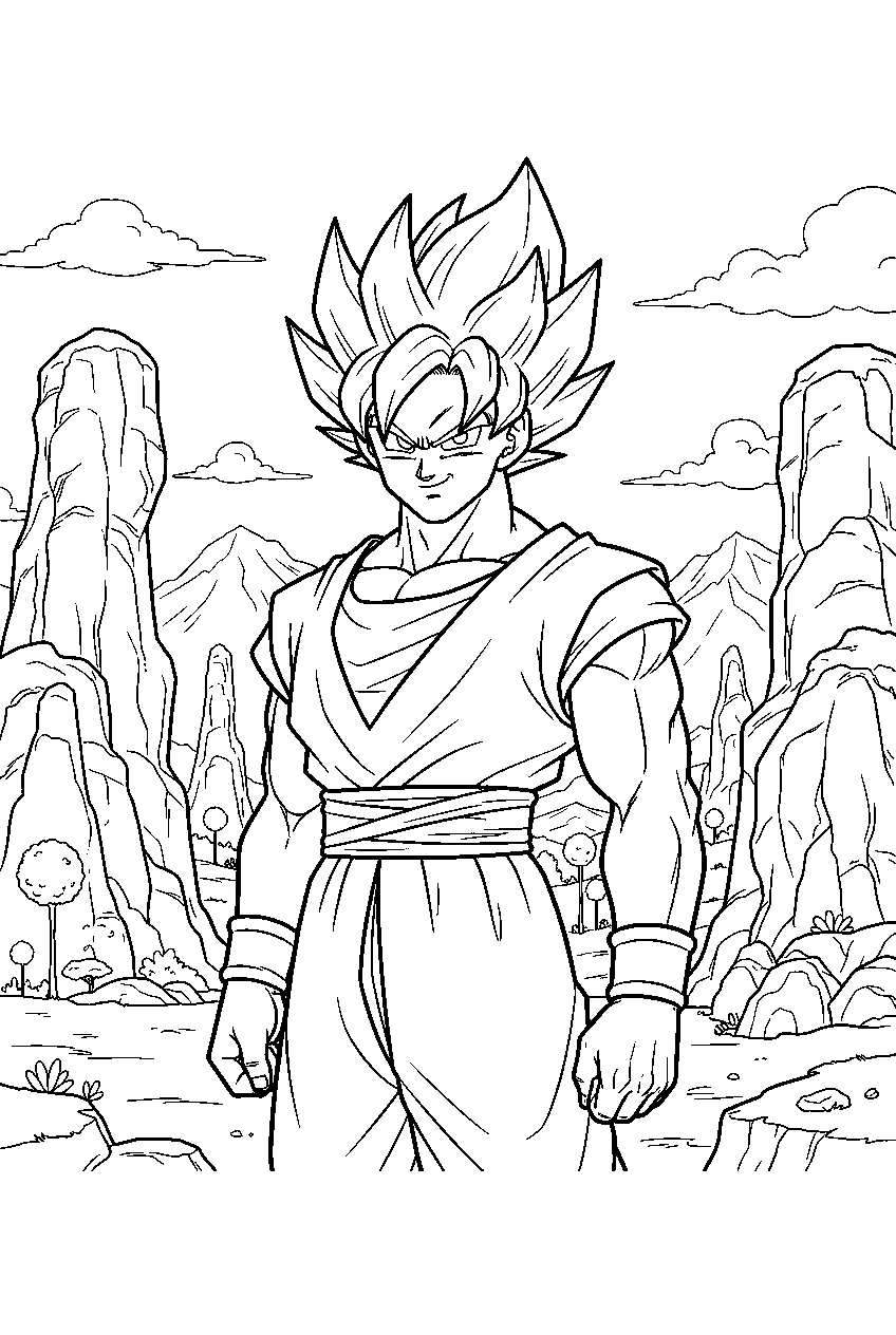 dragon ball z characters in namekian mountains line art