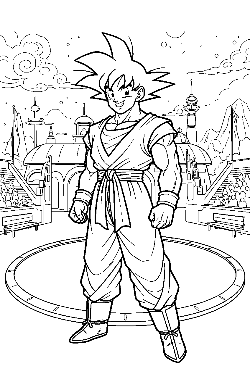 dragon ball z characters in other world tournament arena line art
