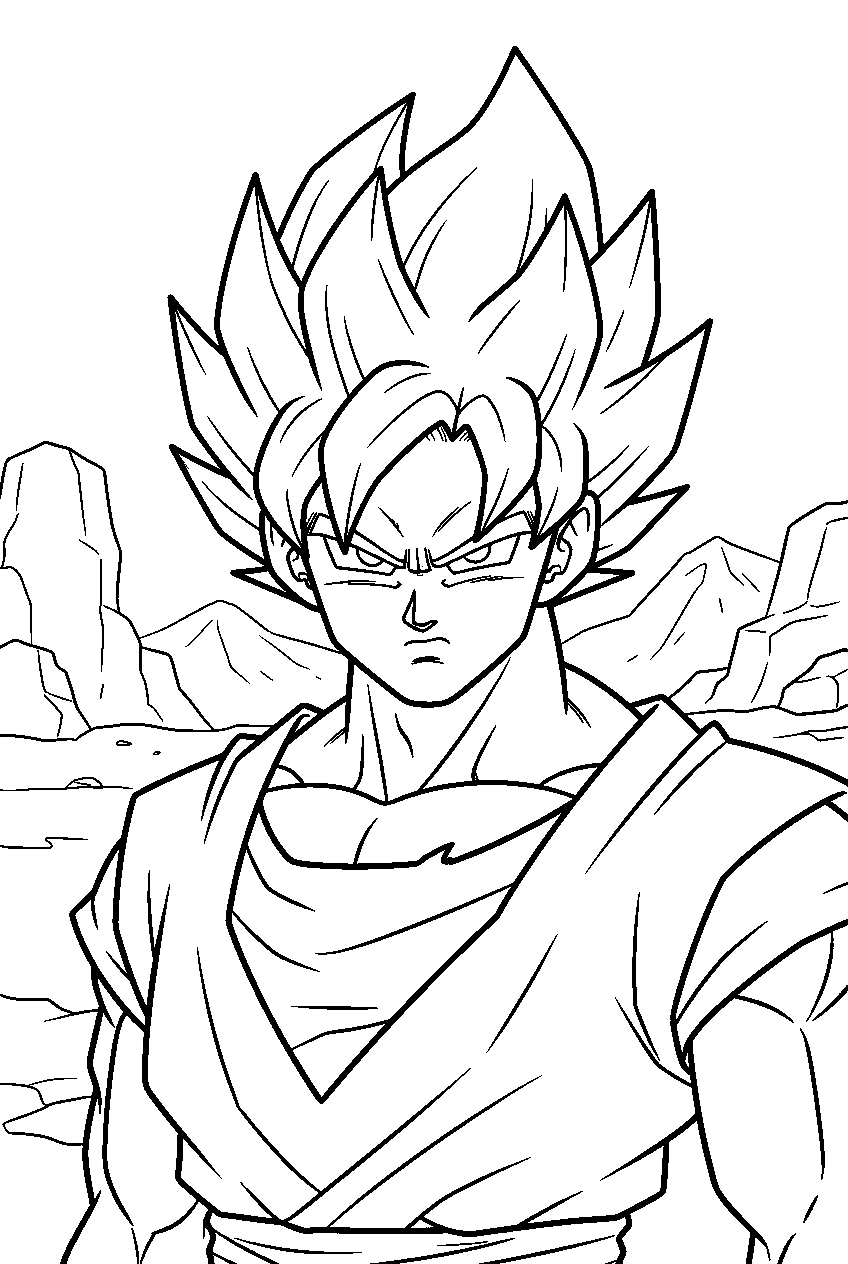 dragon ball z characters in rocky wasteland line art