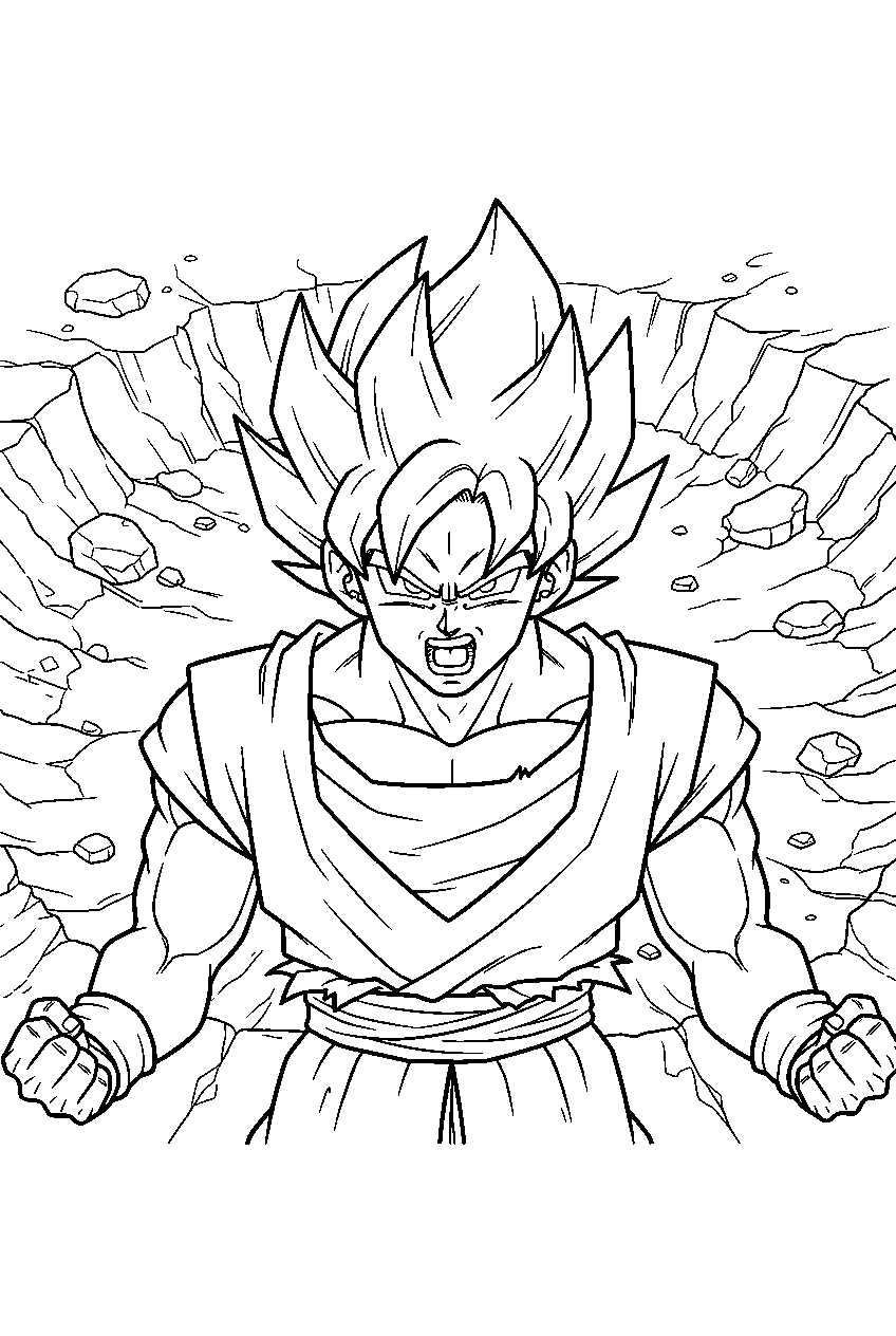 dragon ball z characters in saiyan battle crater line art