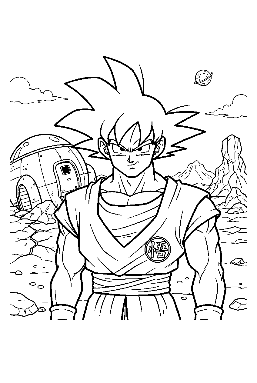 dragon ball z characters in saiyan landing site line art