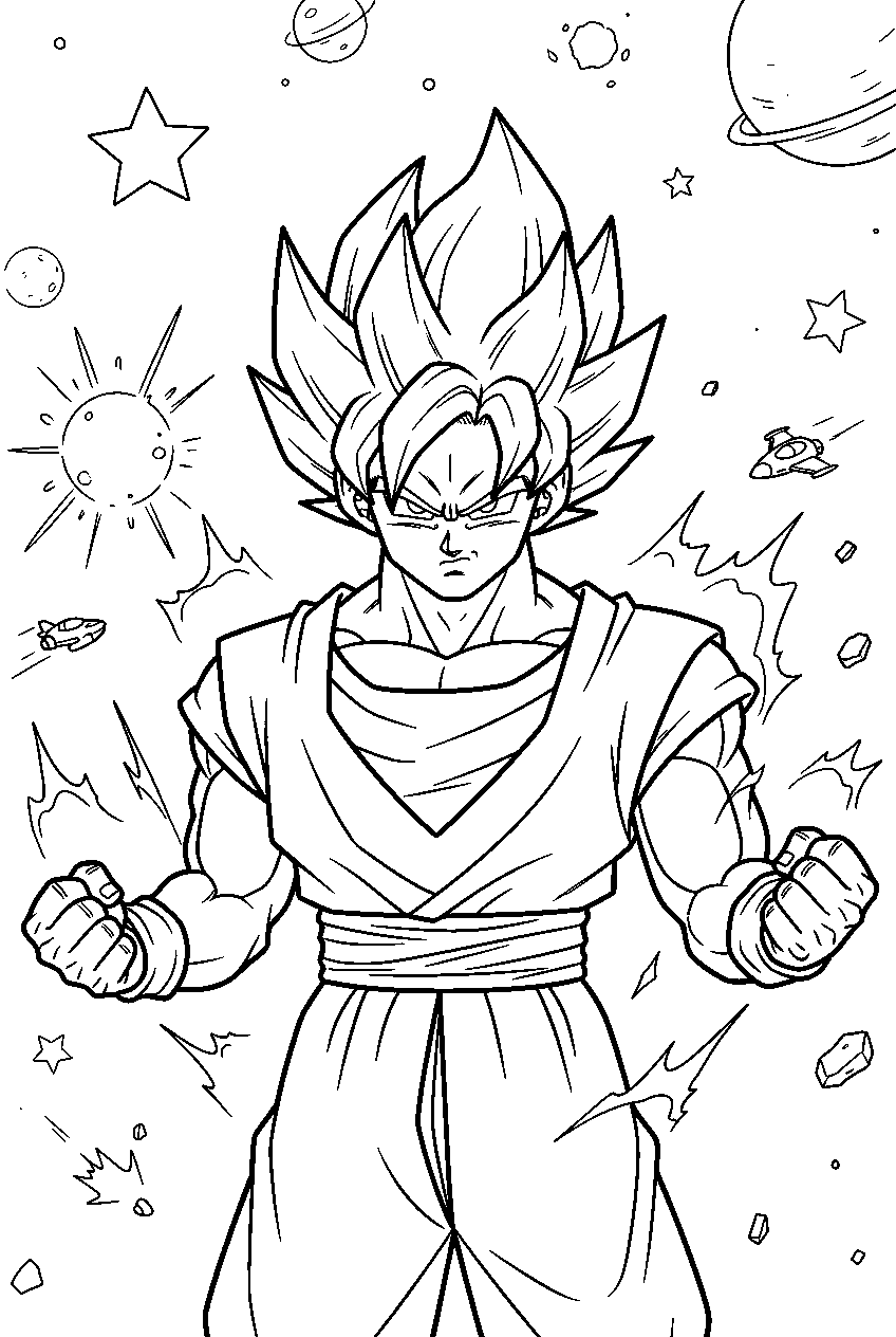 dragon ball z characters in space battlefield line art