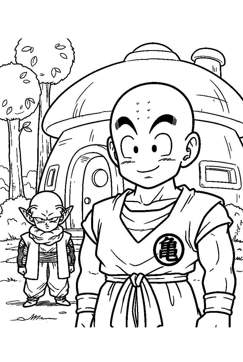 dragon ball z characters near guru s house line art