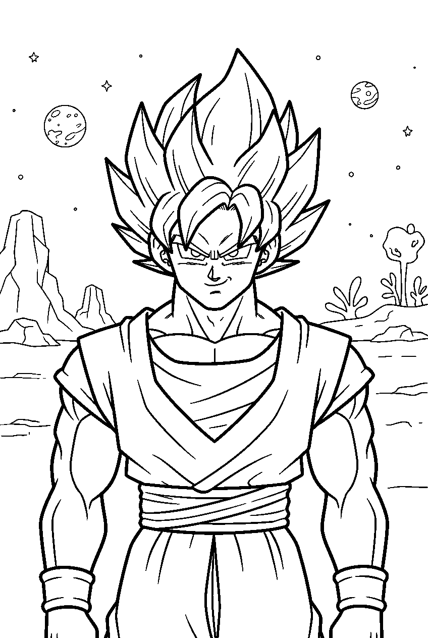 dragon ball z characters on alien planet line art