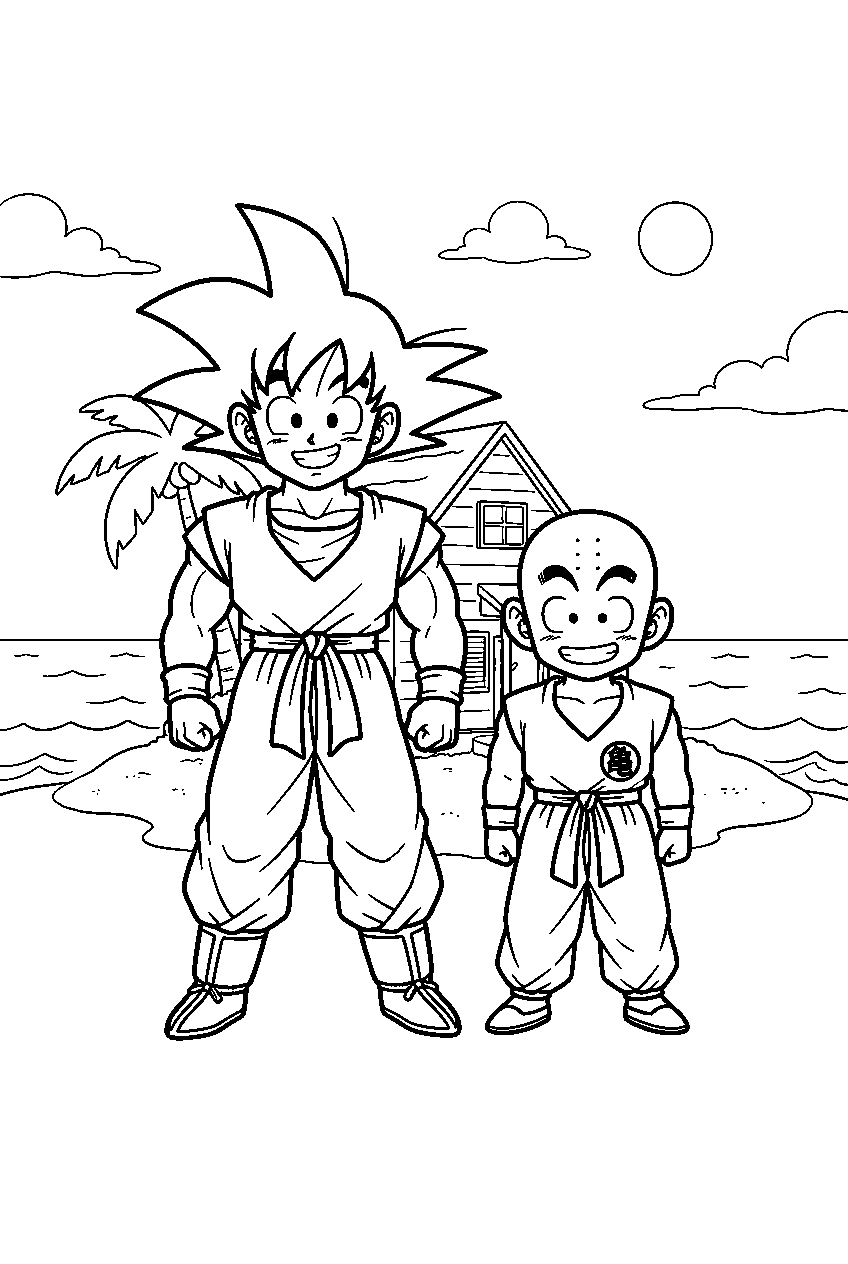 dragon ball z characters on kame house island line art