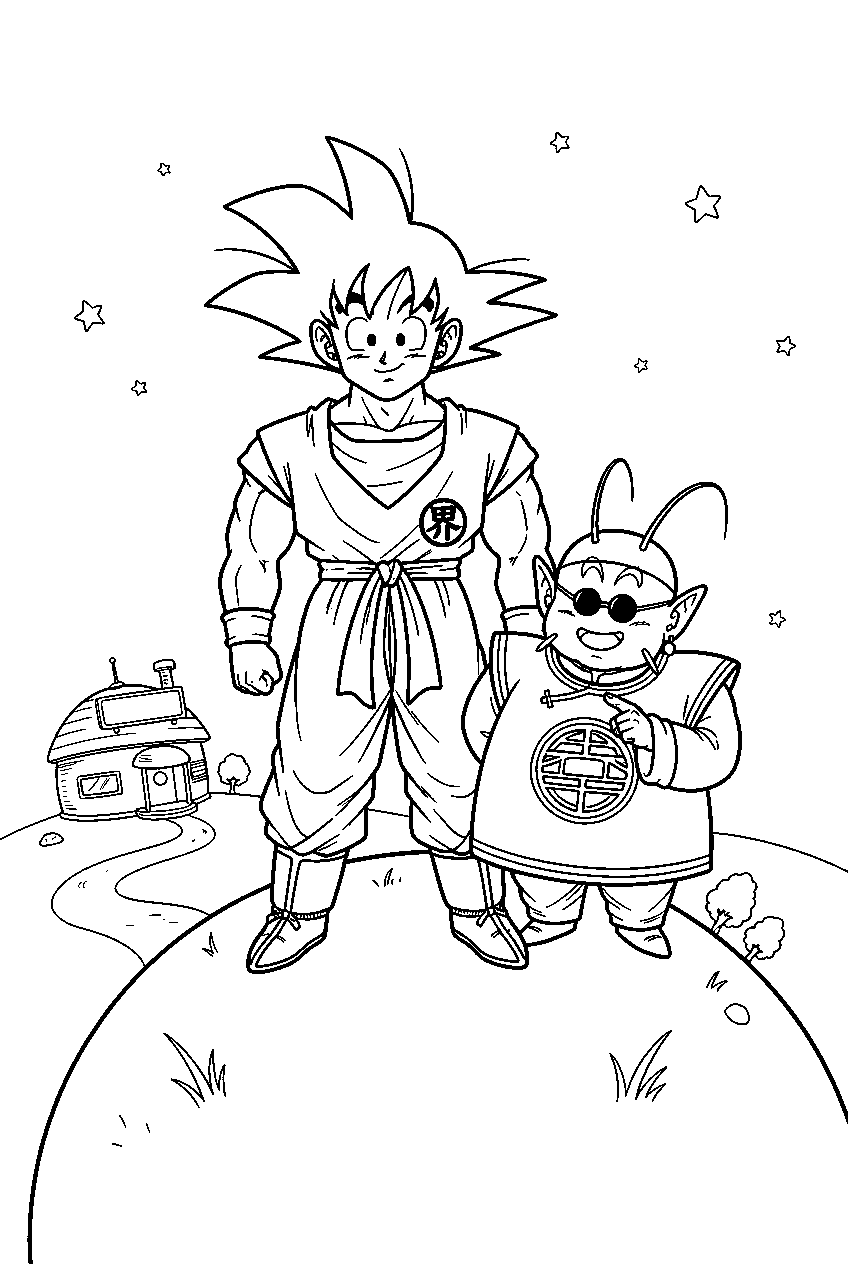 dragon ball z characters on king kai s planet line art