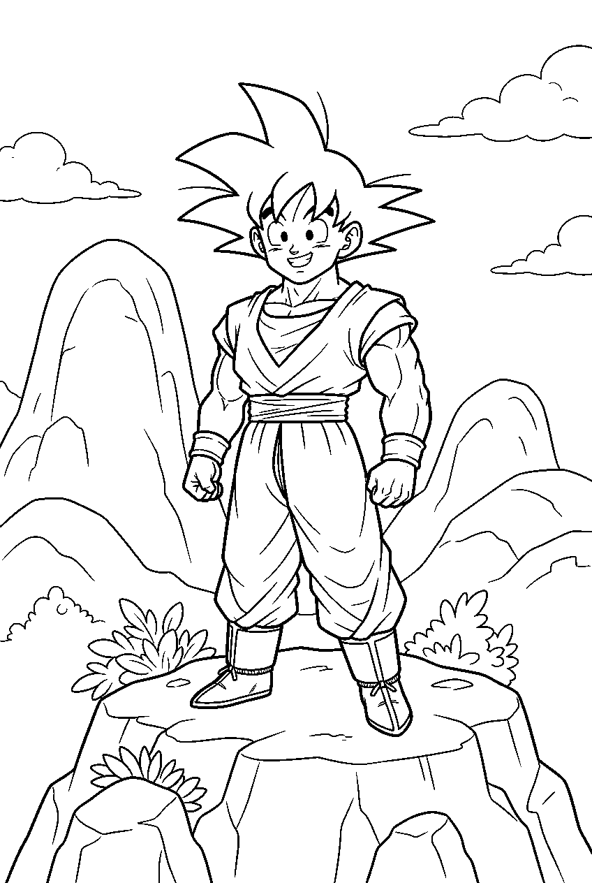 dragon ball z characters on mount paozu line art