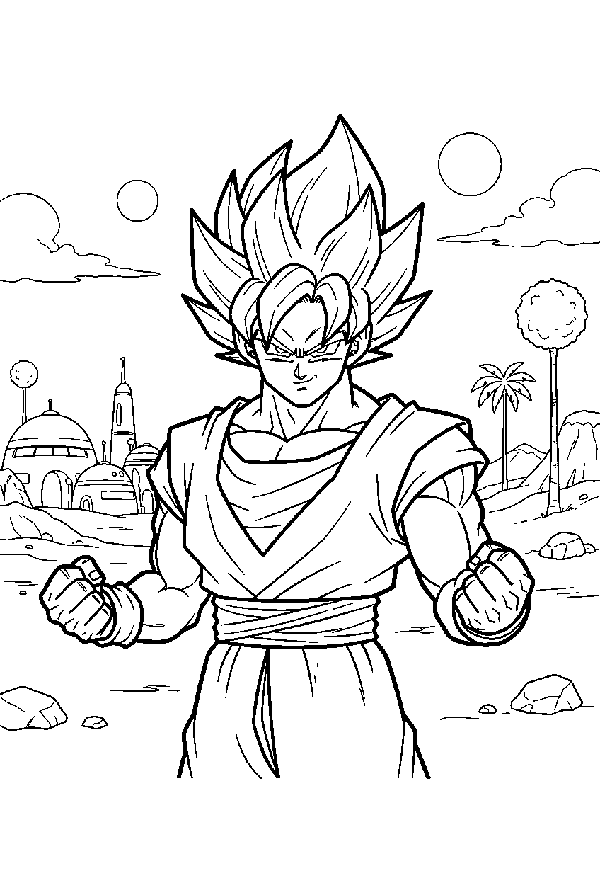 dragon ball z characters on planet namek line art