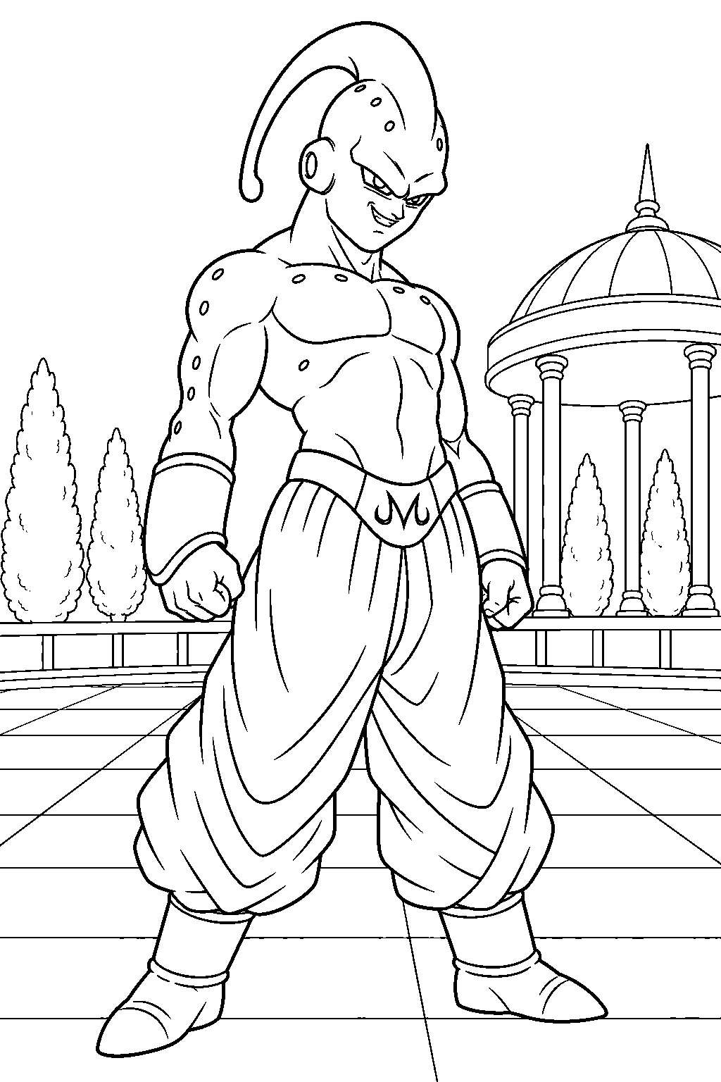 dragon ball z super buu waiting in the courtyard of kami s lookout line art