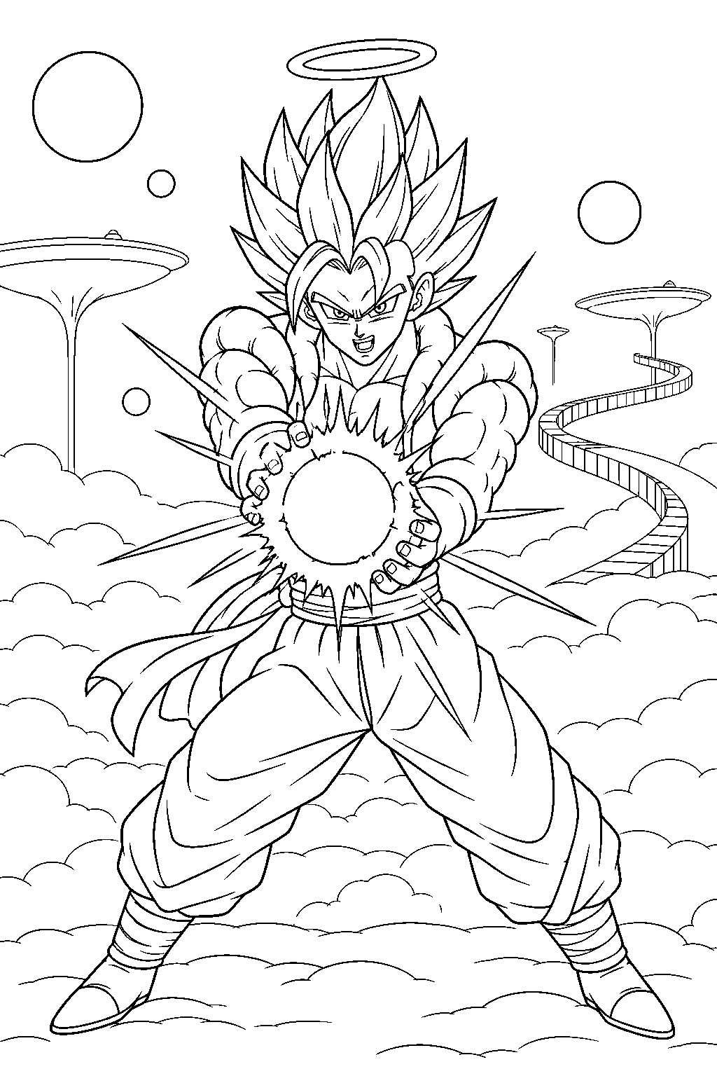dragon ball z super gogeta forming a sparkling energy sphere in the other world line art