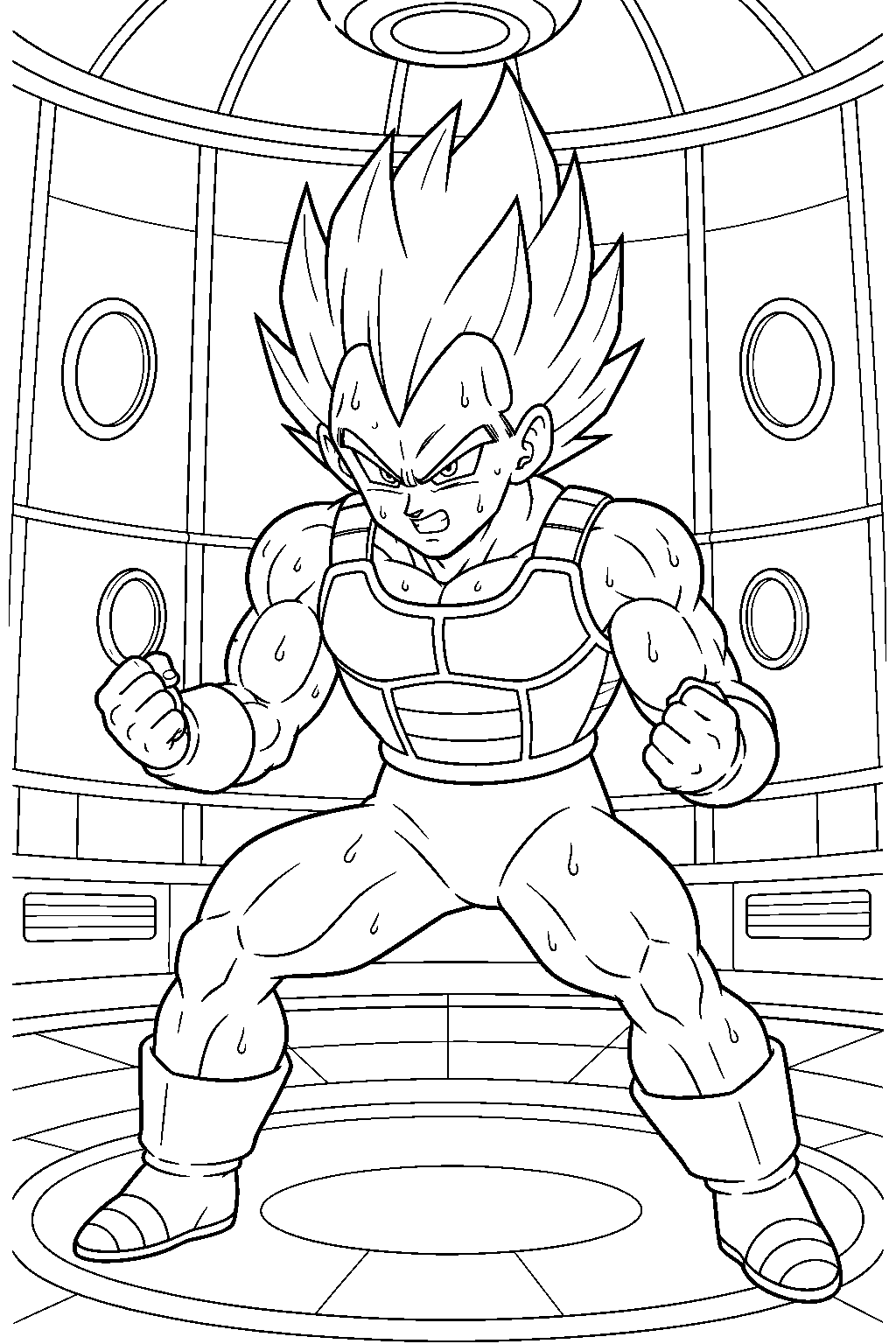 dragon ball z vegeta training inside the capsule corporation gravity chamber line art