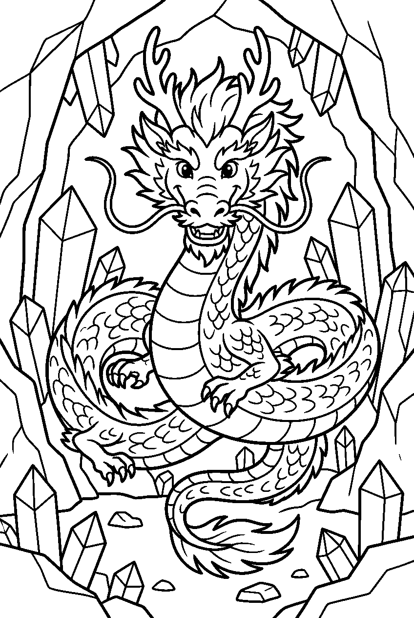 chinese dragon in crystal cave line art