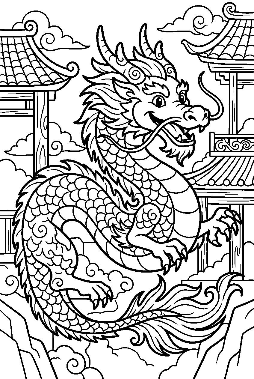chinese dragon in legendary sanctuary line art