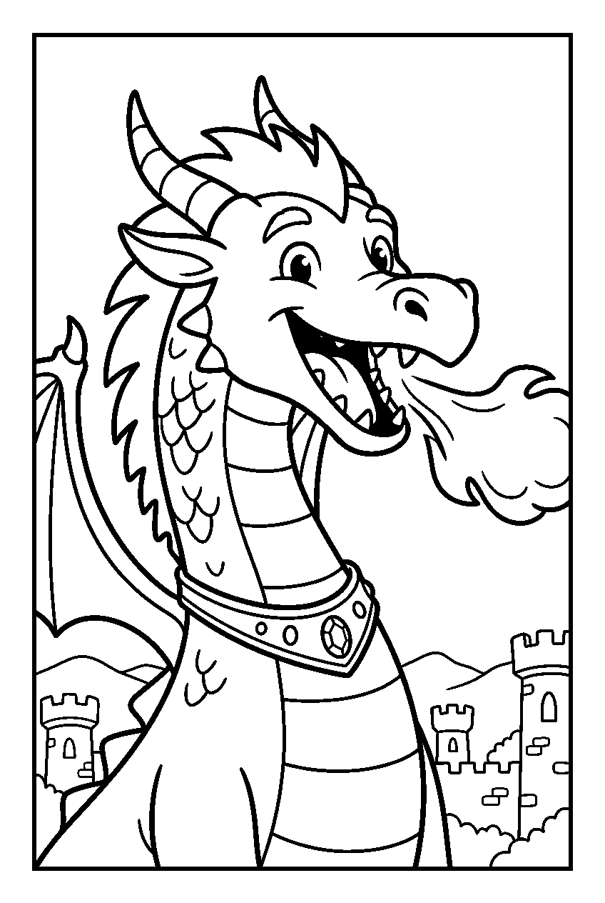 fire breathing dragon in ancient kingdom line art