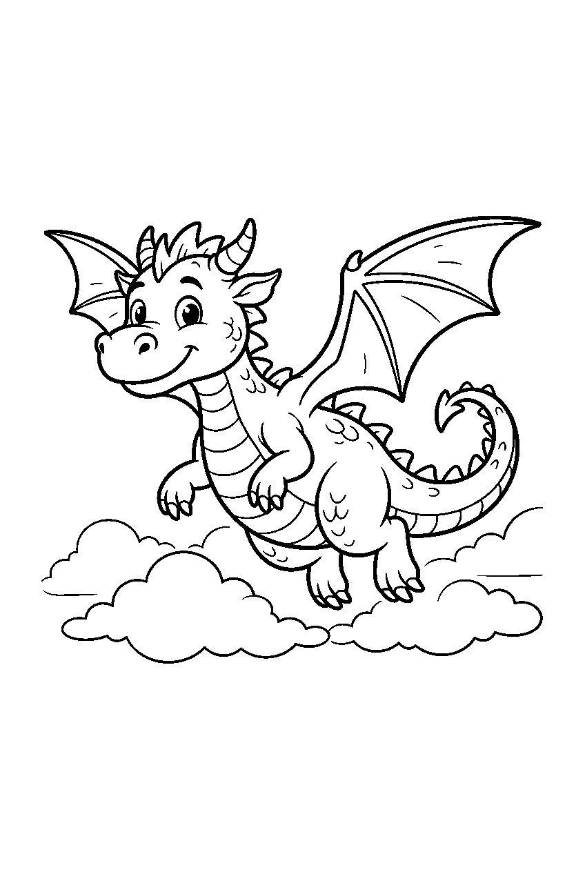 dragon above the clouds line art