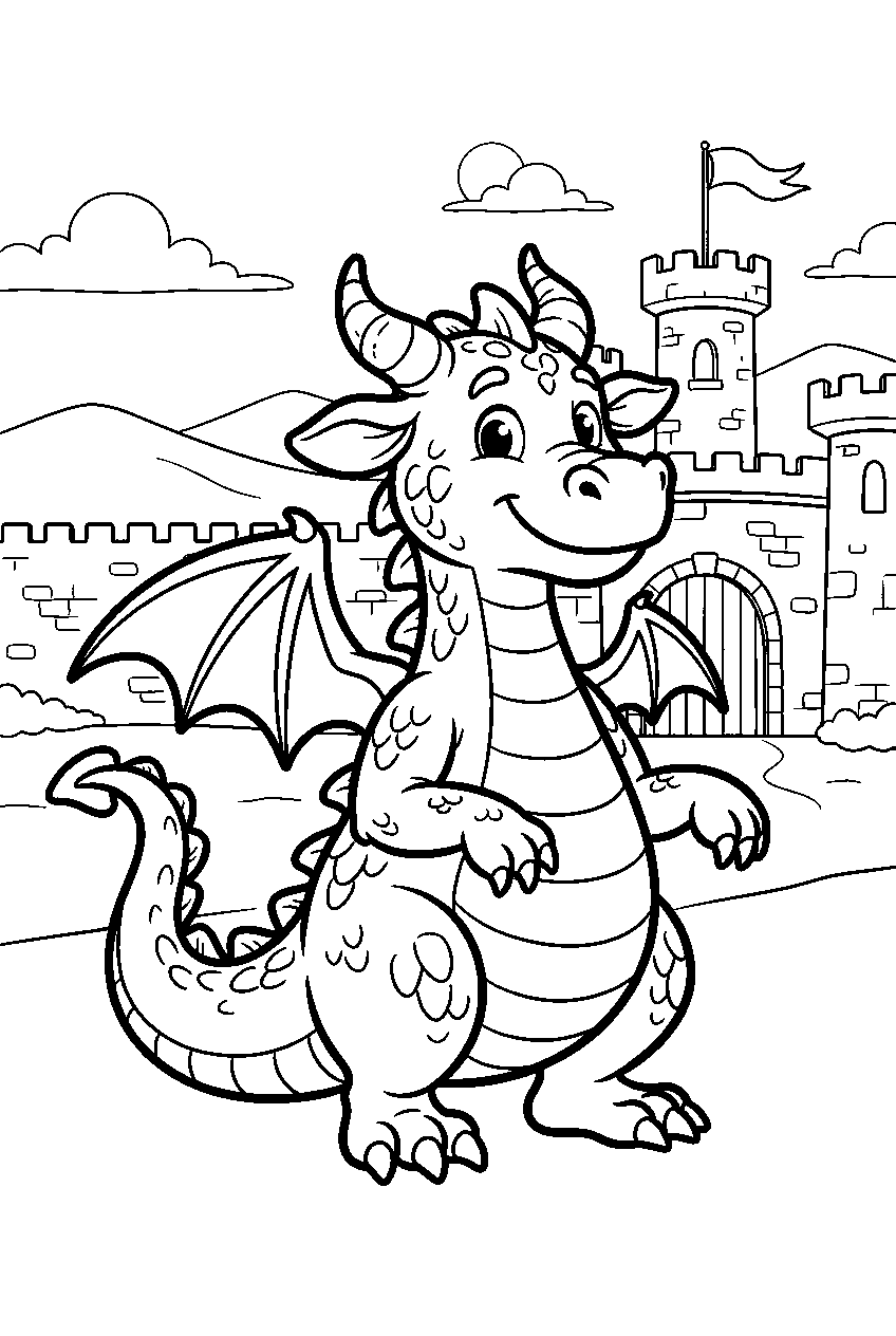 dragon in ancient kingdom line art