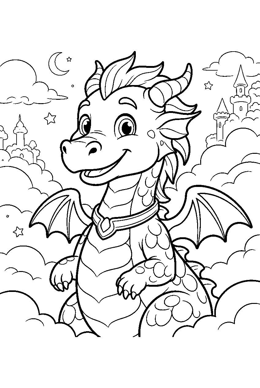dragon in cloud kingdom line art