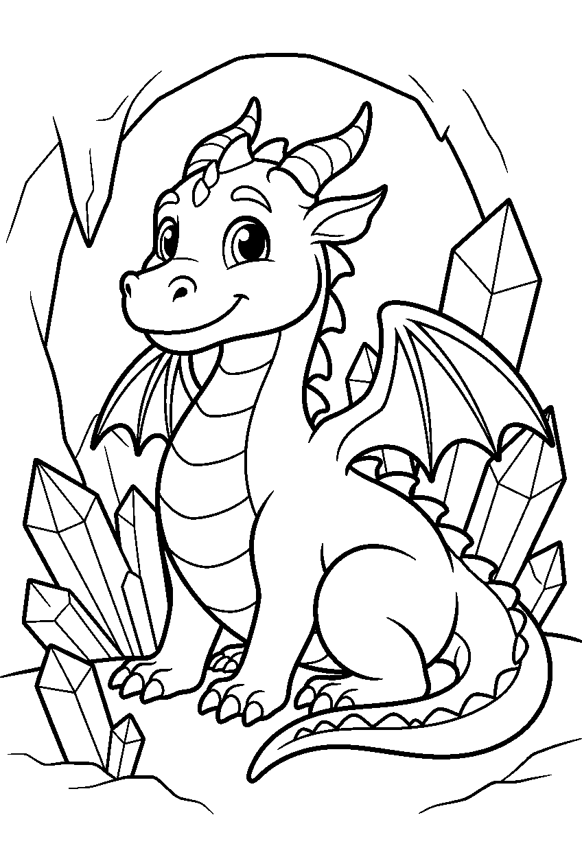 dragon in crystal cave line art