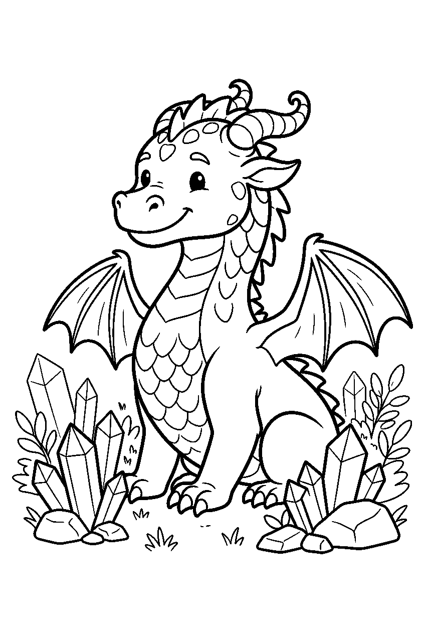 dragon in crystal meadow line art