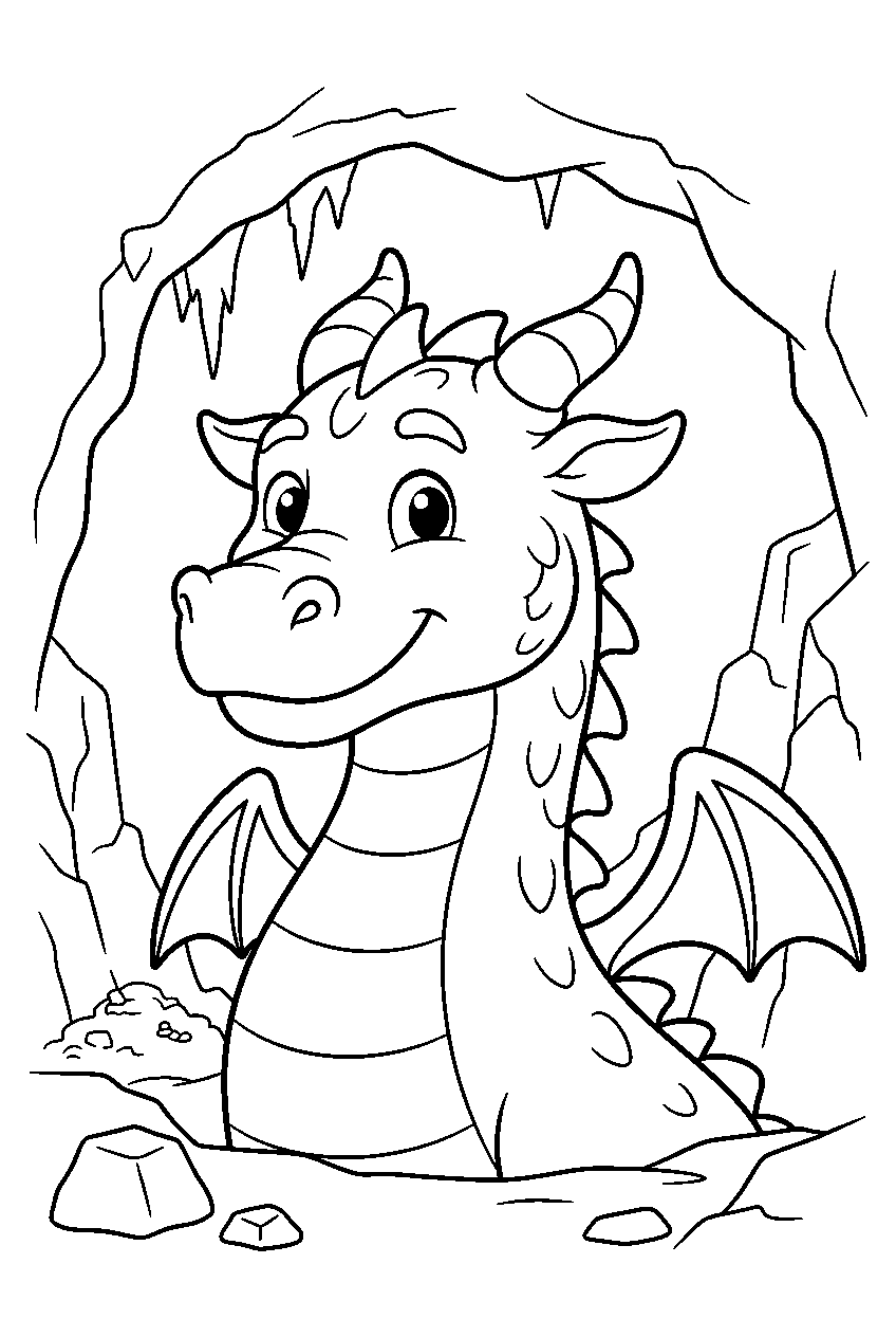 dragon in dragon cave line art