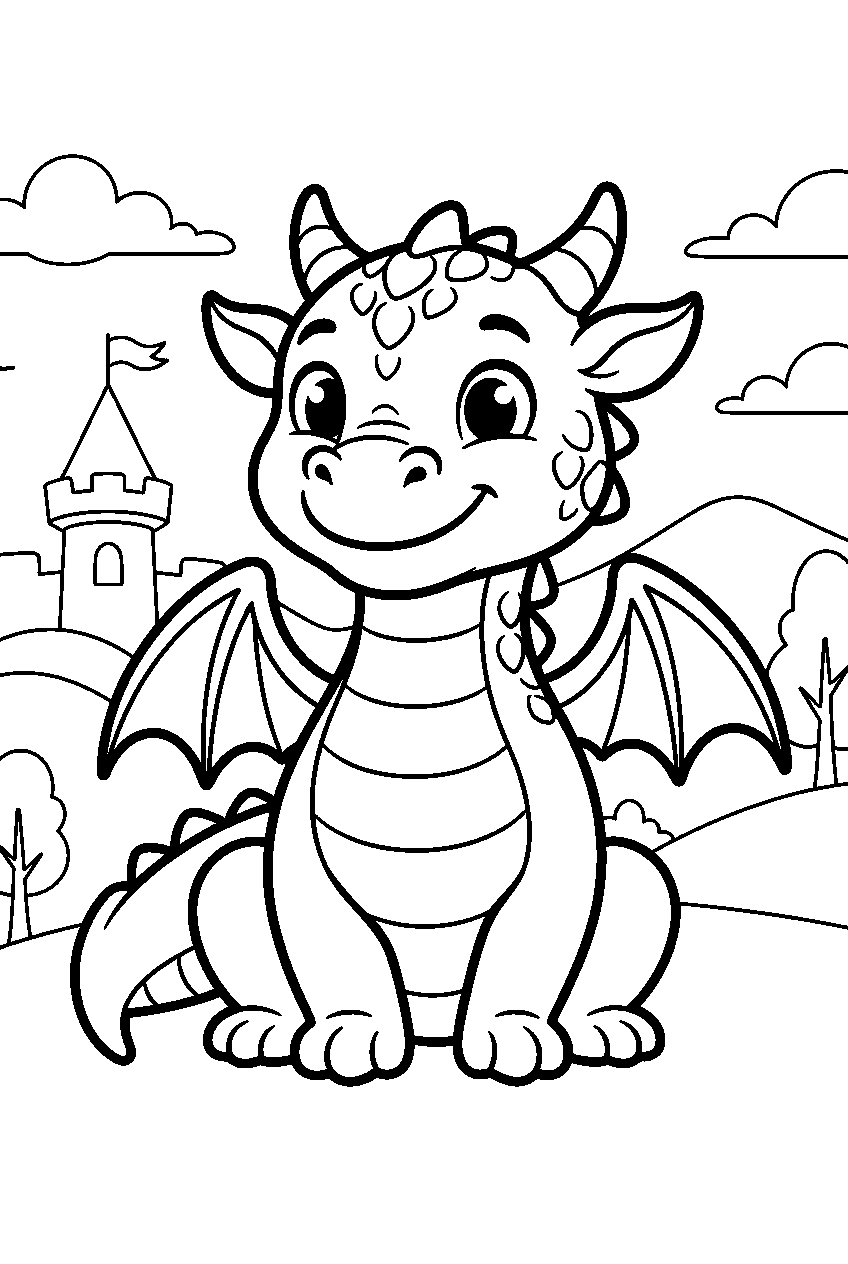 dragon in fantasy kingdom line art