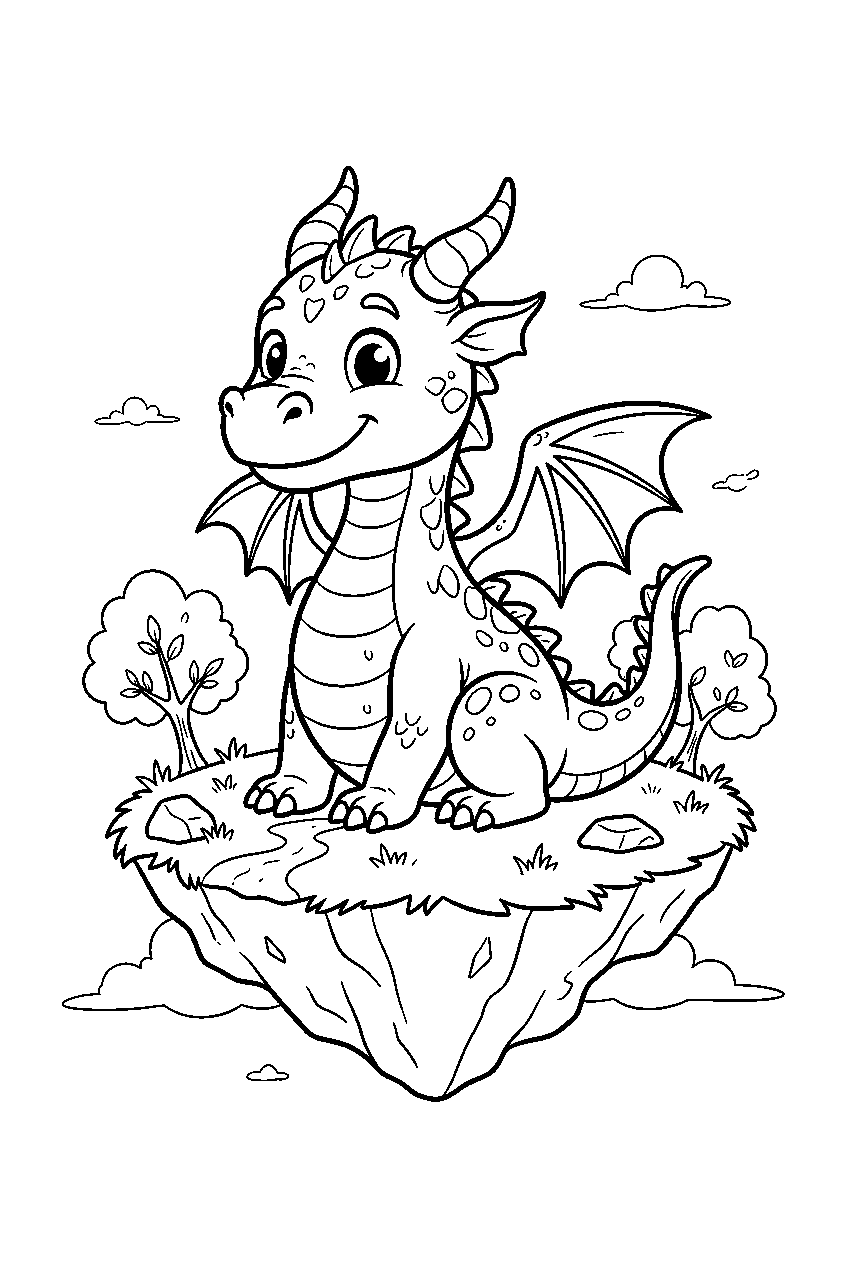 dragon in floating island line art