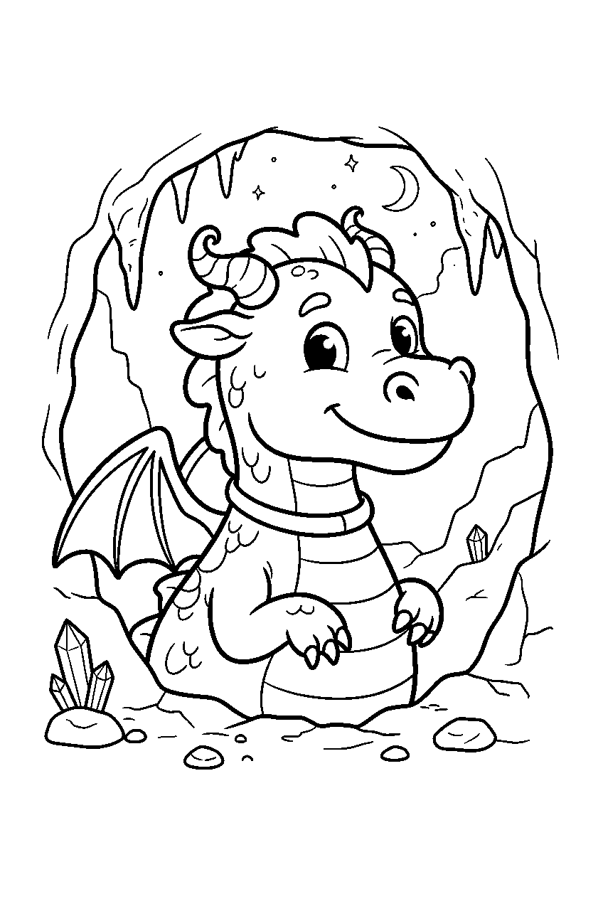 dragon in hidden cave line art