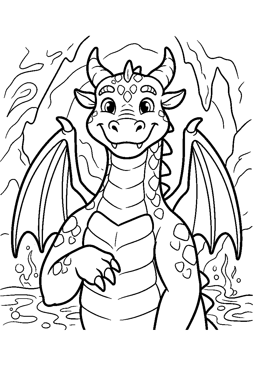 dragon in lava cave line art