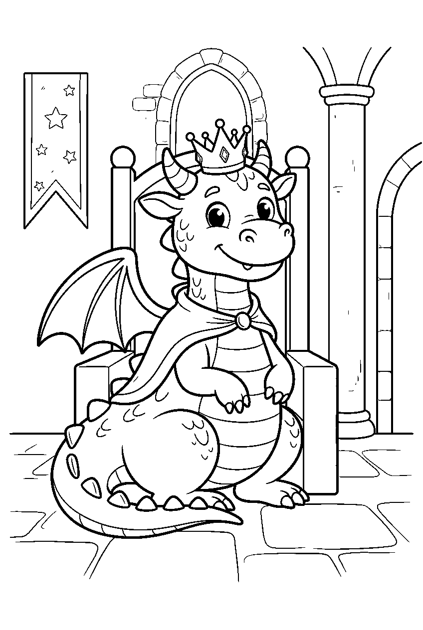 dragon in royal castle line art