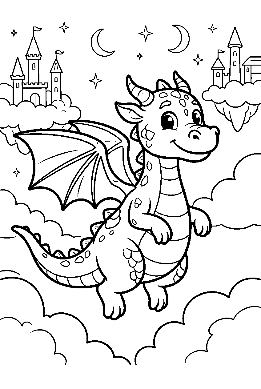 dragon in sky kingdom line art