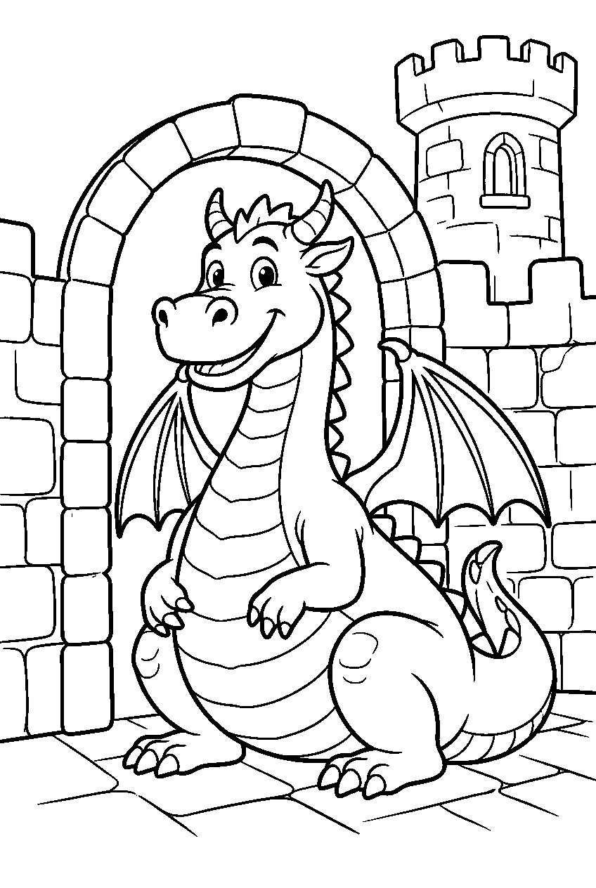 dragon in stone fortress line art