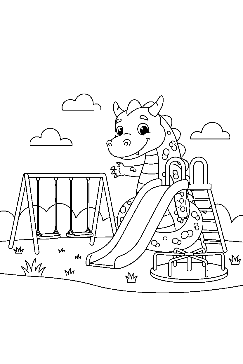dragon reaching in playground line art