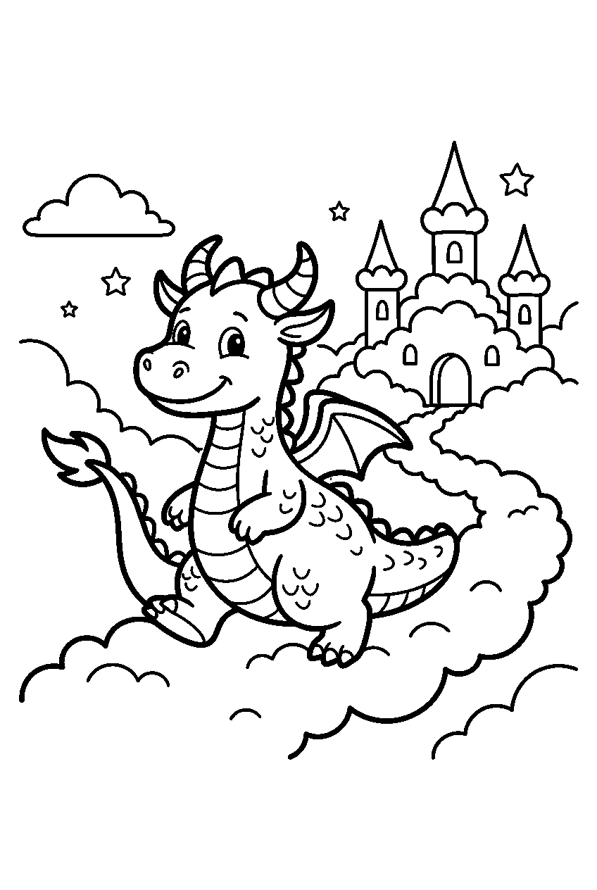 dragon walking in cloud kingdom line art
