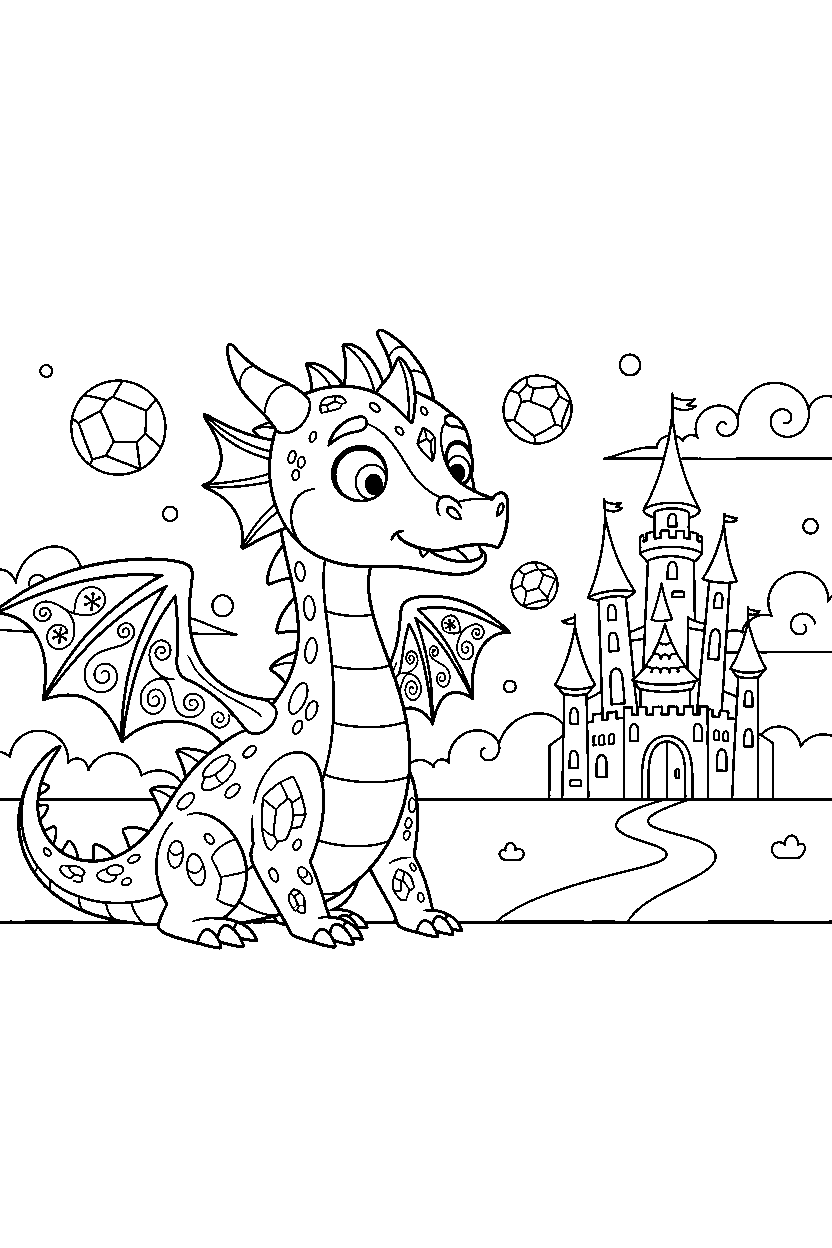 ice dragon looking surprised in a magic kingdom line art