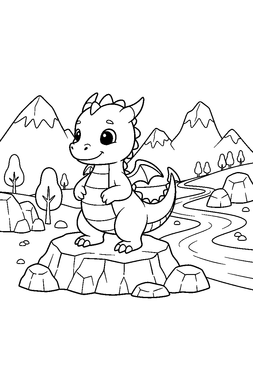 little dragon posing proudly in a dragon valley line art