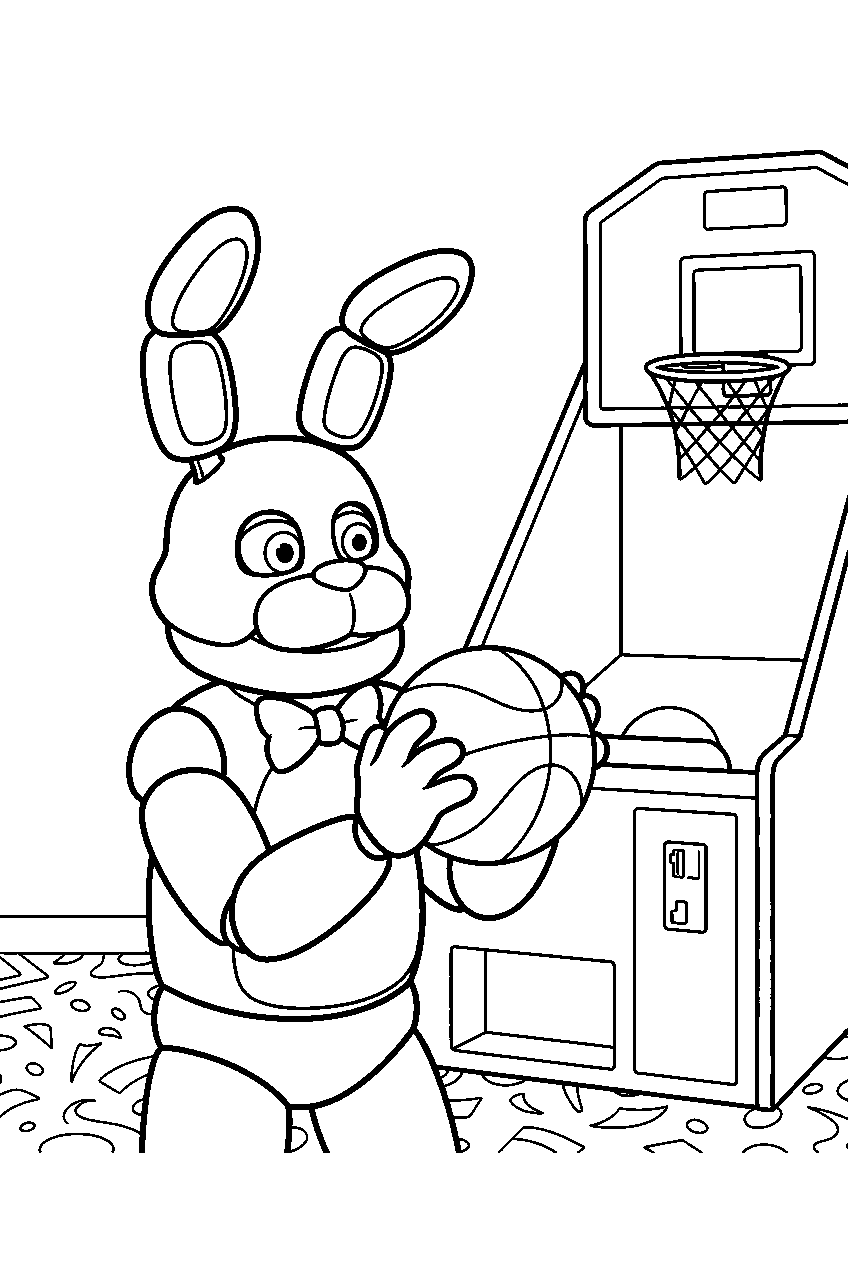 fnaf bonnie carrying a basketball toward the arcade hoop game line art