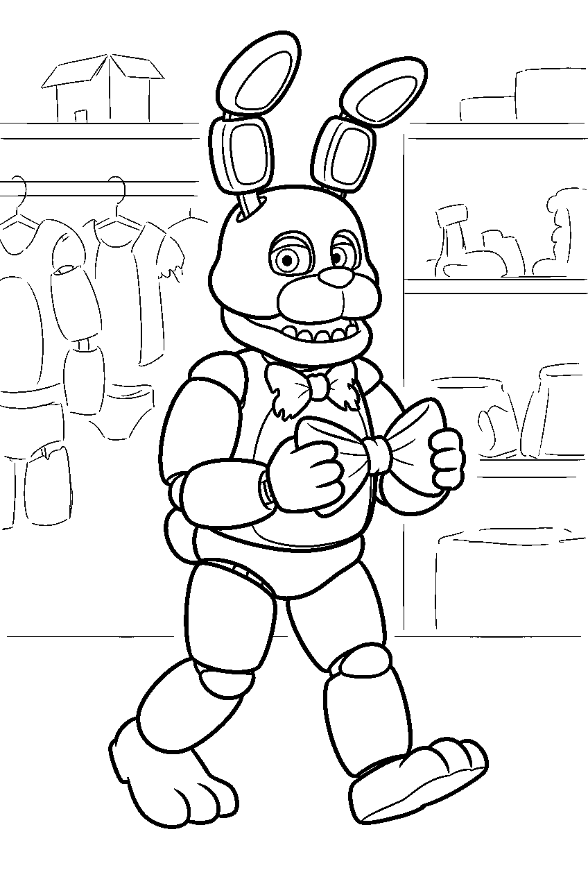 fnaf bonnie carrying a spare bow tie through the costume room line art