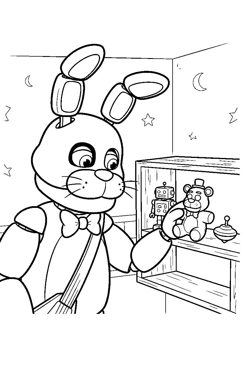 fnaf bonnie choosing a toy from a shelf in the prize corner line art