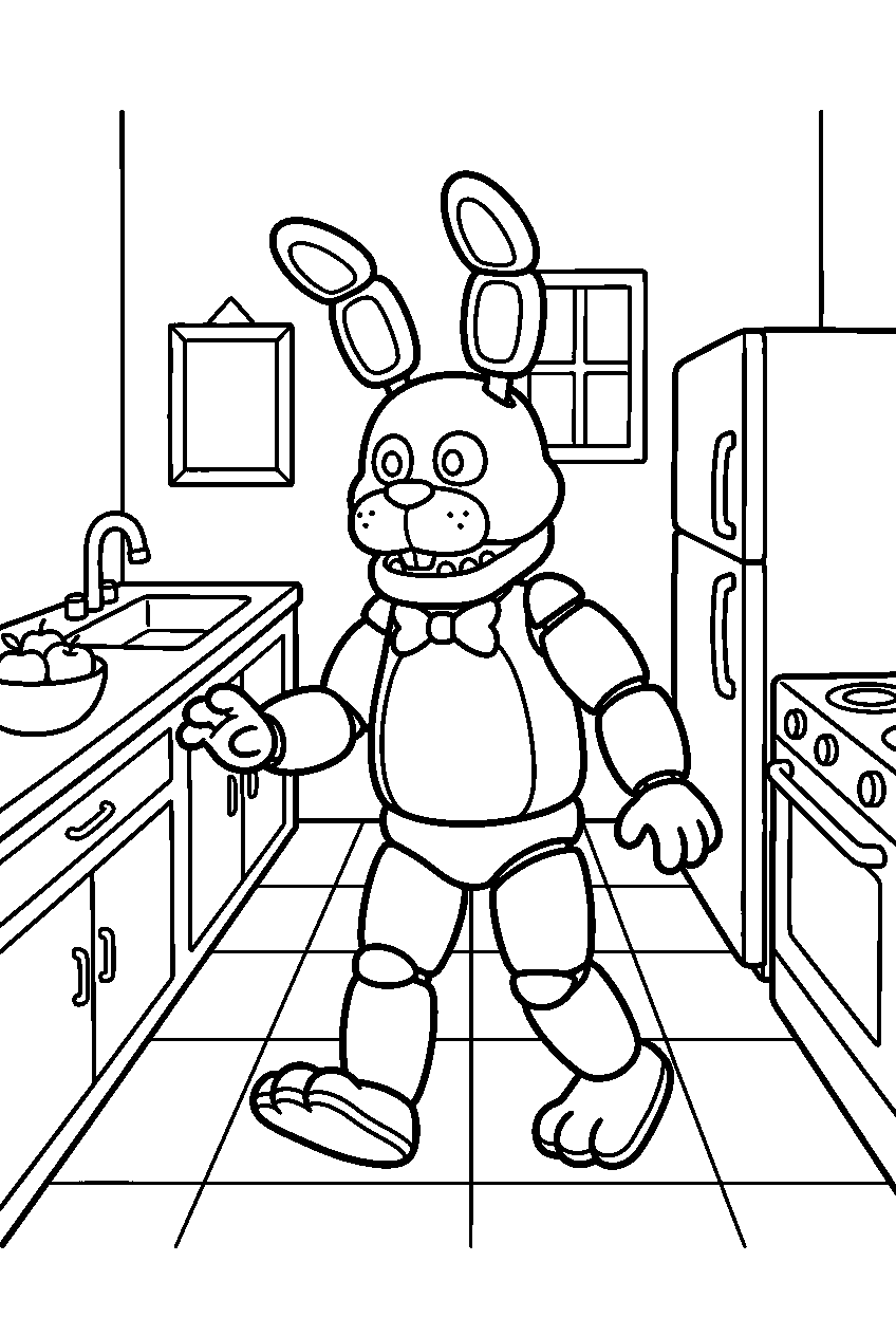fnaf bonnie exploring in kitchen line art