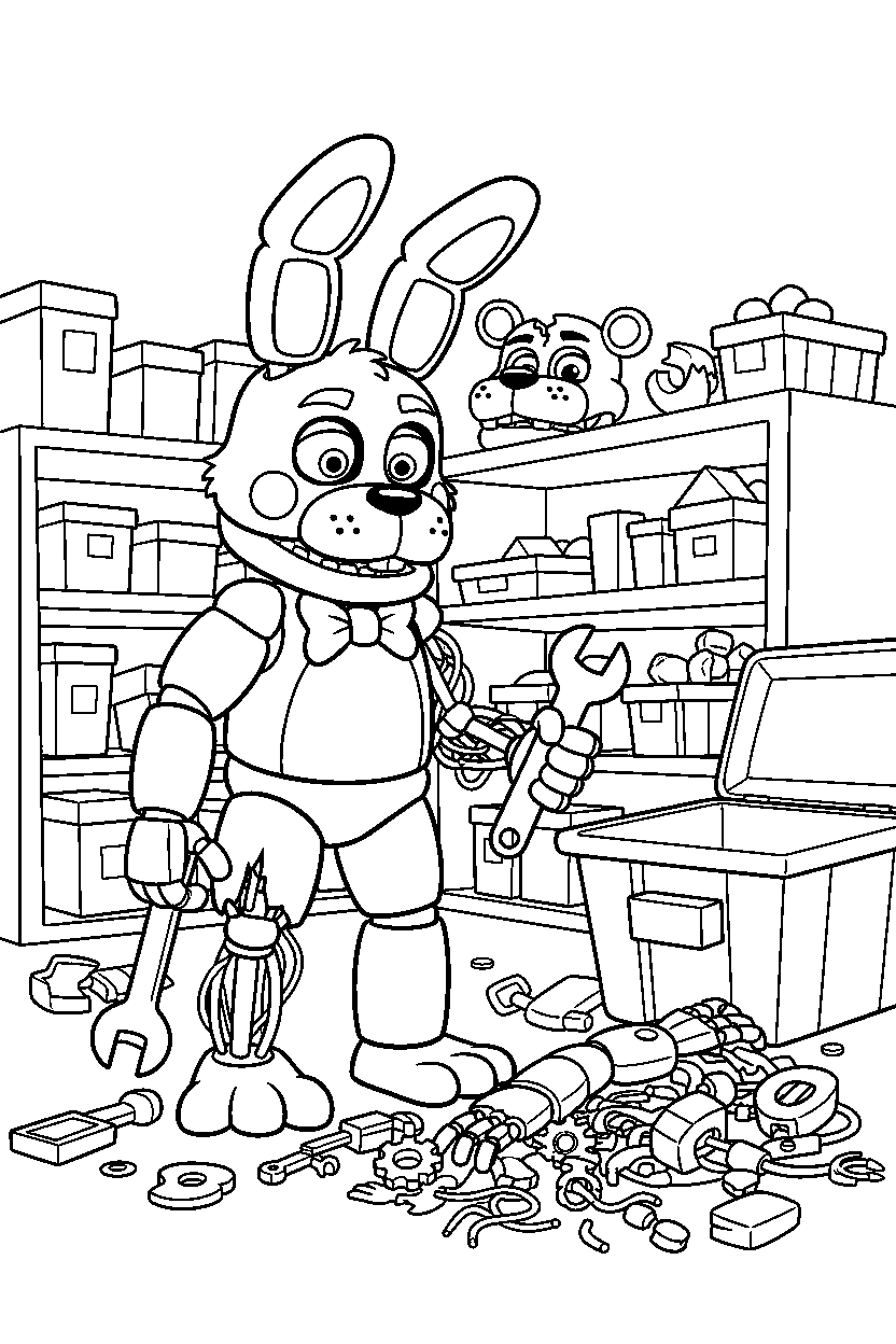 fnaf bonnie exploring in parts room line art