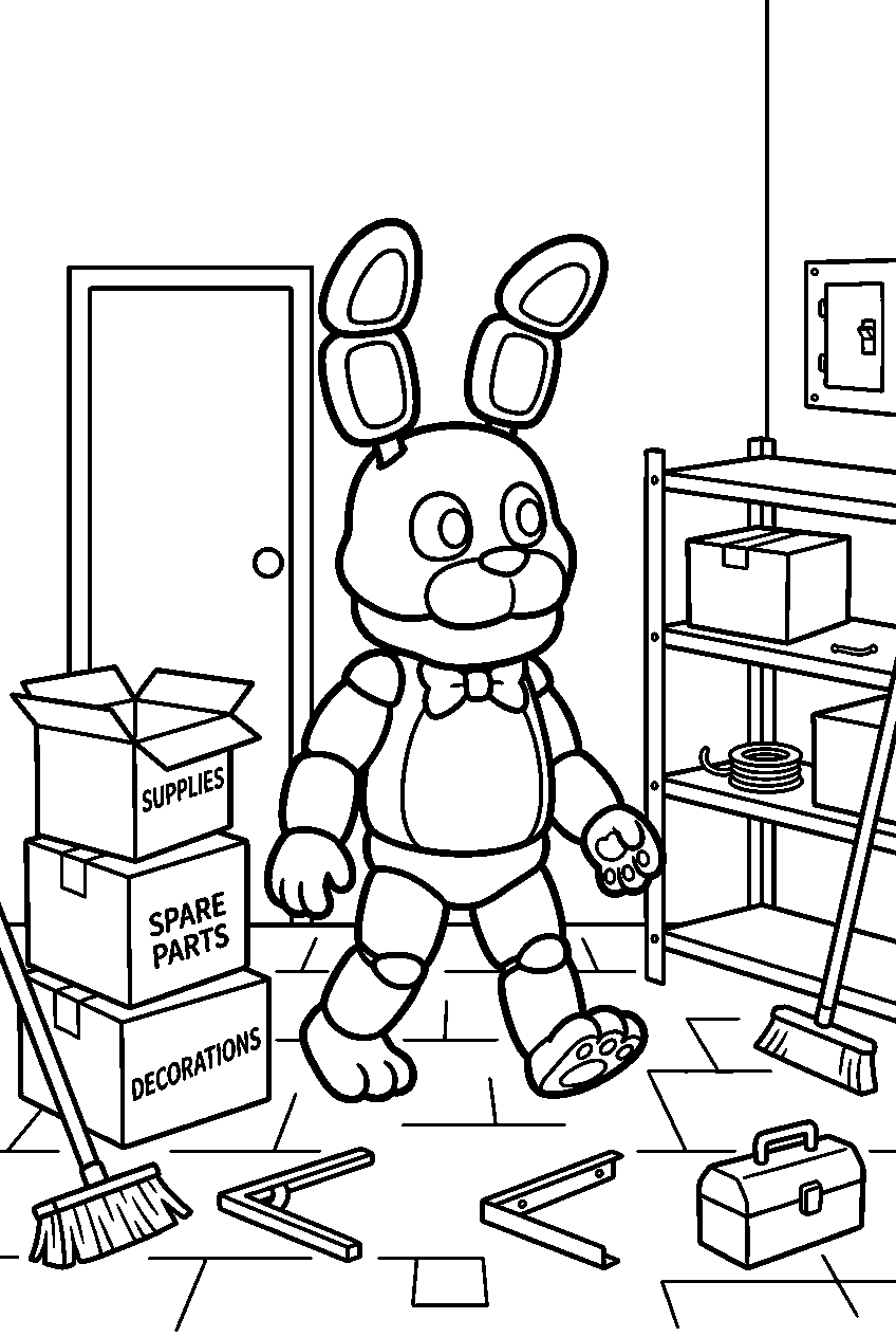 fnaf bonnie exploring in storage room line art