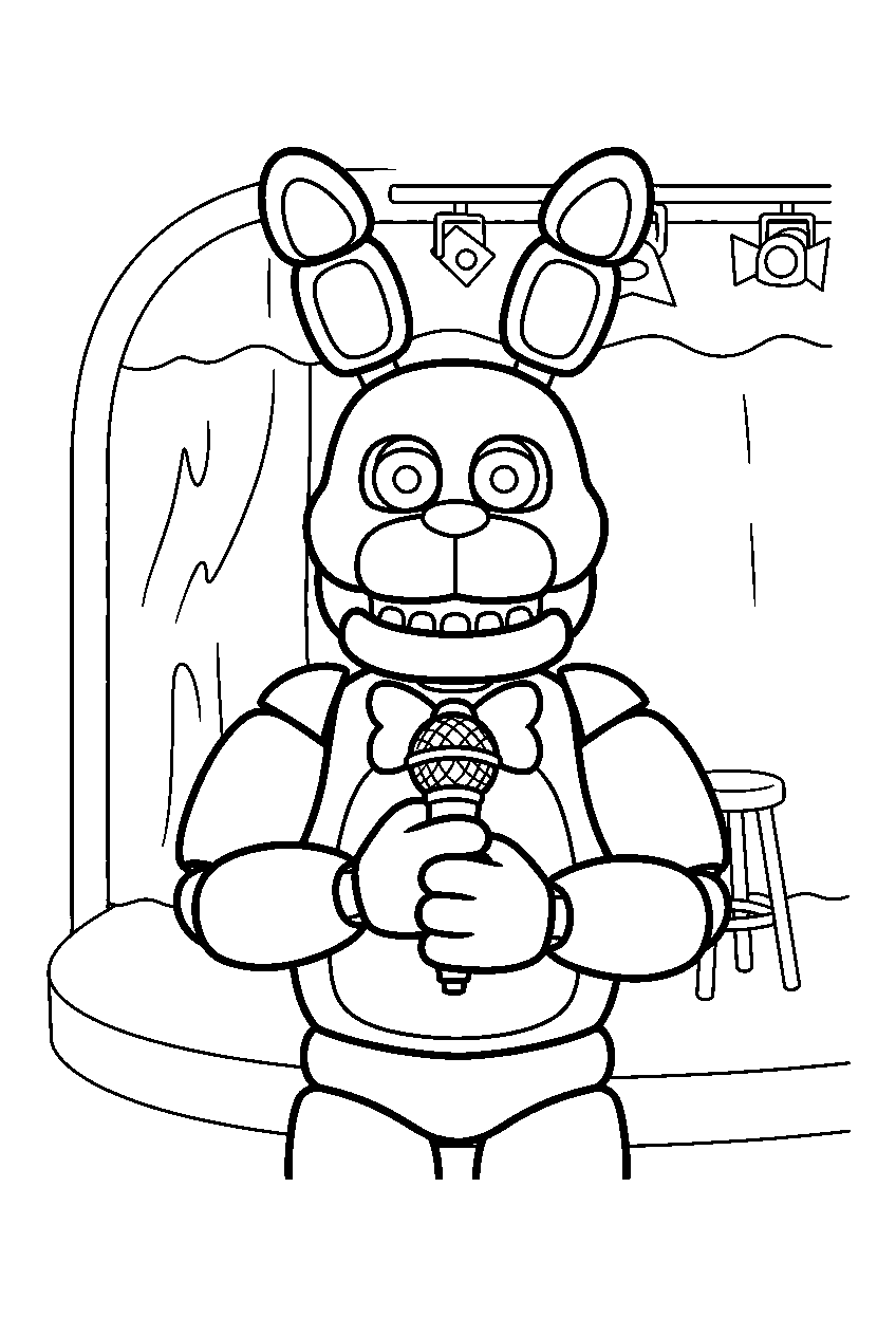 fnaf bonnie holding a microphone with both hands inside the karaoke corner line art