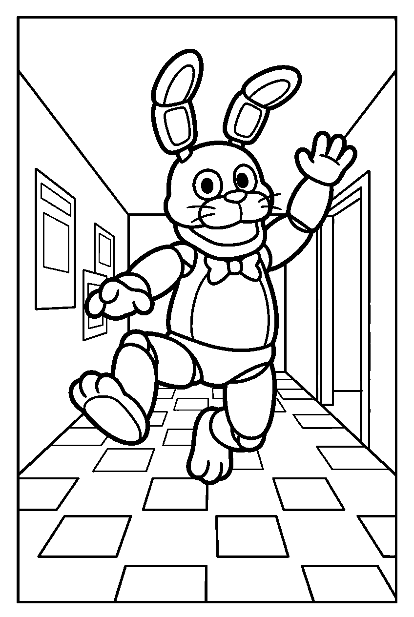 fnaf bonnie jumping in east hallway line art